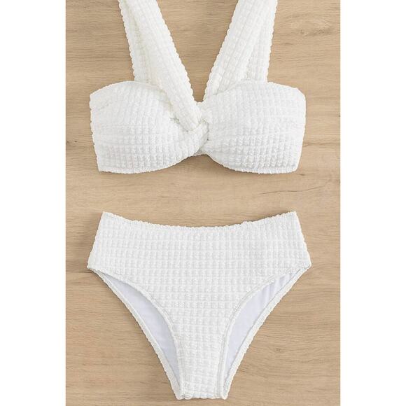SHEIN White Textured Twist Front Bikini Set Hipster Bottom | Medium - Picture 1 of 7